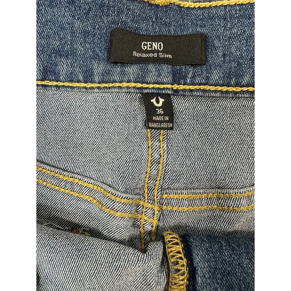 True Religion Geno Relaxed Slim Jeans Mens 36x32 Medium Wash Flap Pocket Blue